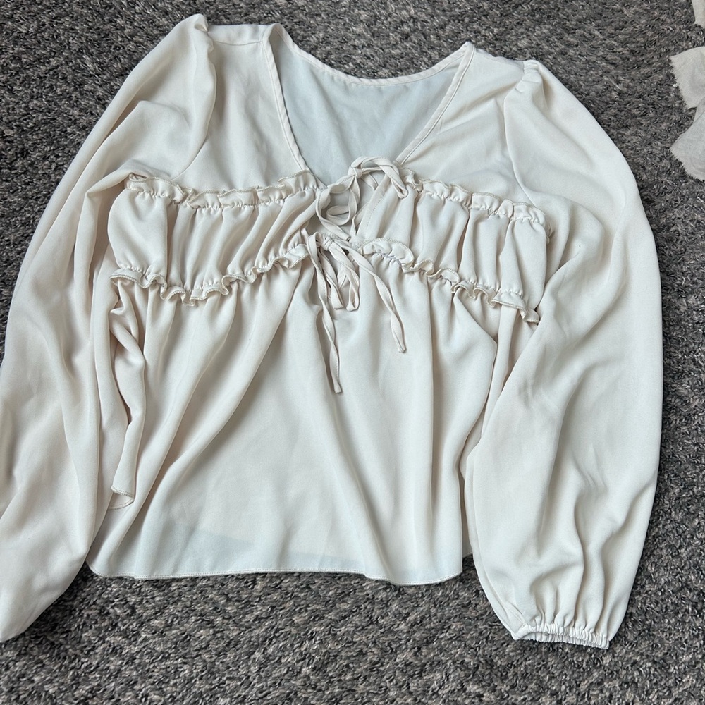 SHEIN Cream Ruched Blouse